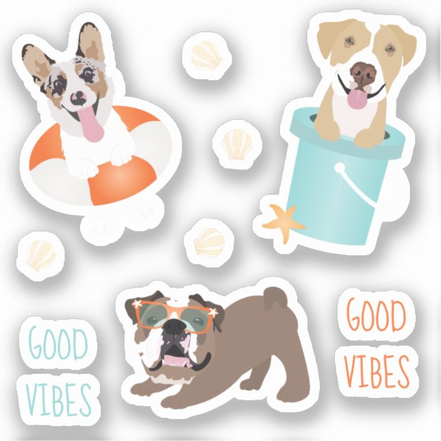 Sticker Chiens de plage Good Vibes (Recto)