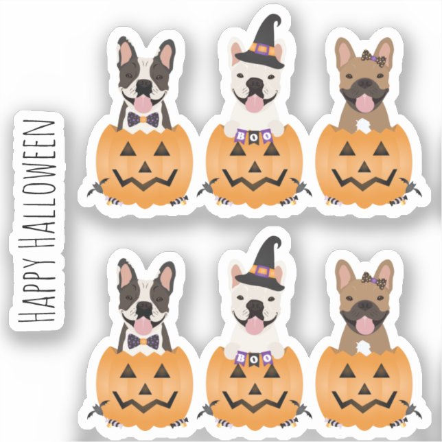 Sticker Chiens de taureaux français heureux Halloween (Recto)
