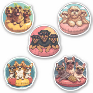 Sticker Chiens D'Été En Flottes De Piscine