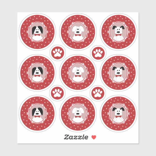 Sticker Chiens mignons avec une Cravate rouge Bow Noël (Feuille)