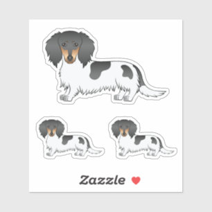 Sticker Chiens teckel à poil long piebalds noir et feu