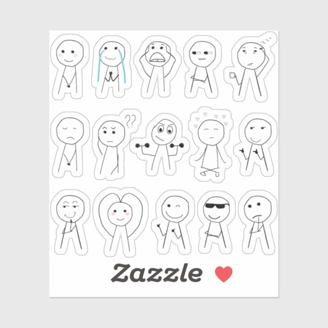 Sticker Chiffres de bâton dessinés Funny Stickman Réaction (Feuille)