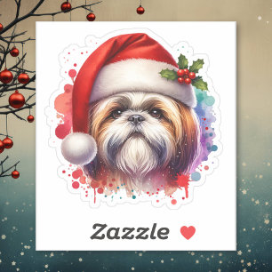 Sticker Chih Tzu Chien à Santa Hat Noël
