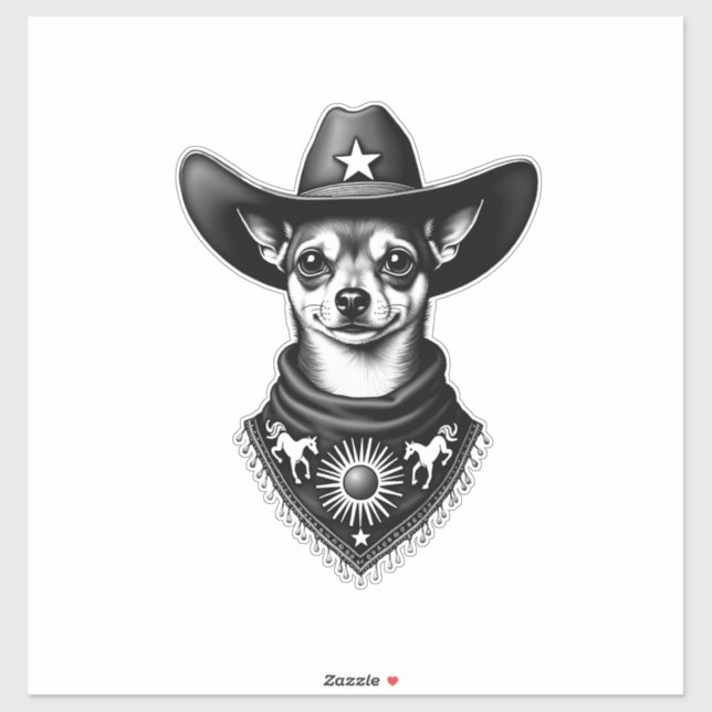 Sticker Chihuahua vintage style cow-boy gravure western D (Feuille)