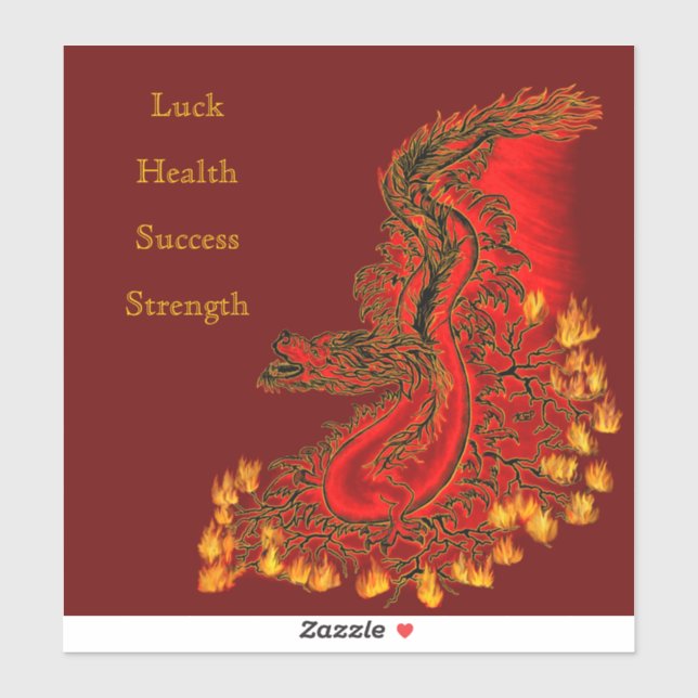 Sticker Chine Dragon rouge et or design (Feuille)