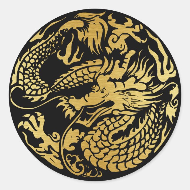 Sticker chinois dragon noir et or (Devant)