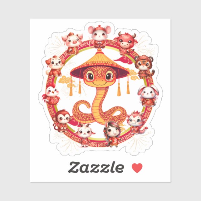 Sticker Chinois Lunaire Conception du serpent du Nouvel An (Feuille)