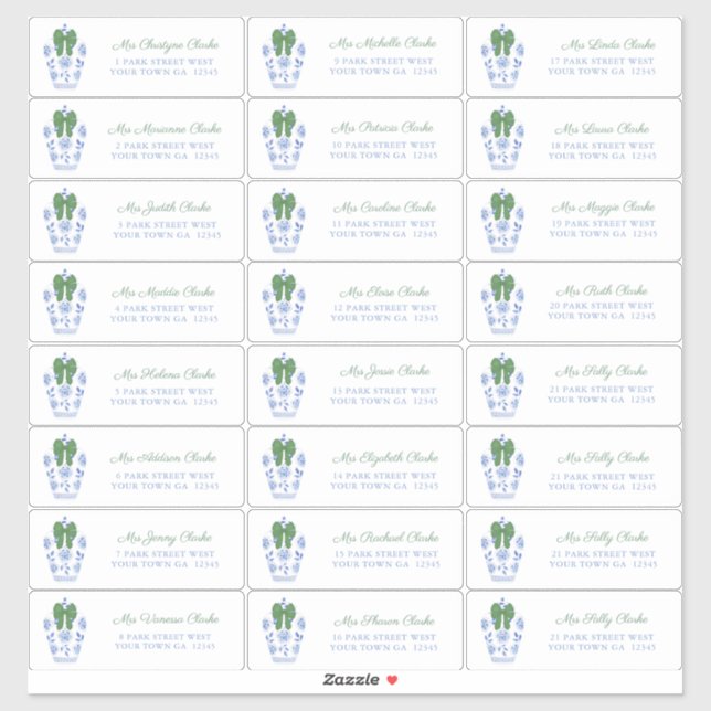 Sticker Chinoiserie Chic Cartes de fin de année Adresse (Feuille)