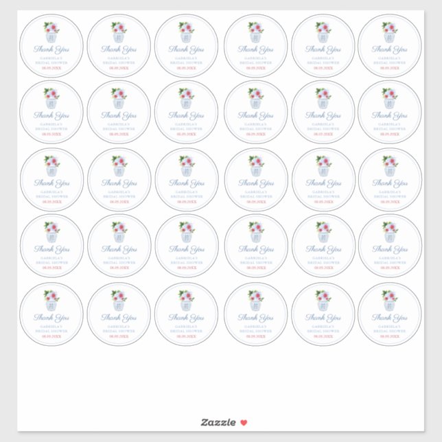 Sticker Chinoiserie Chic Rouge Blanc Et Bleu Moyen Favoris (Feuille)
