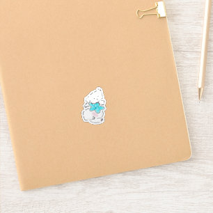 Sticker Chiot Bichon Frise Mignon Enlaçant une Étoile Bleu