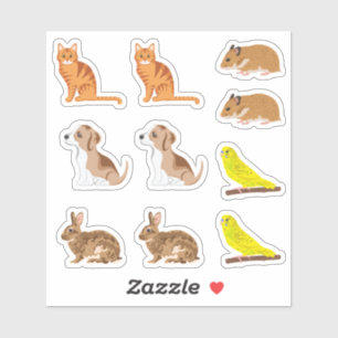 Sticker Chiot Chat Hamster Oiseau Lapin Animaux Mignons