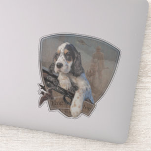 Sticker Chiot de Setter anglais avec fusil de chasse class