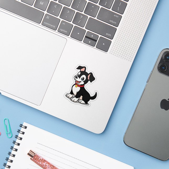 Sticker Chiote Kawaii Manchester Terrier – Pose Endormie (Ordinateur portable avec iPhone)