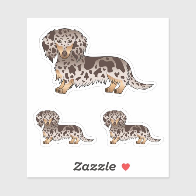 Sticker Chocolat Et Tan Dapple Cheveux Longue Chiens (Feuille)