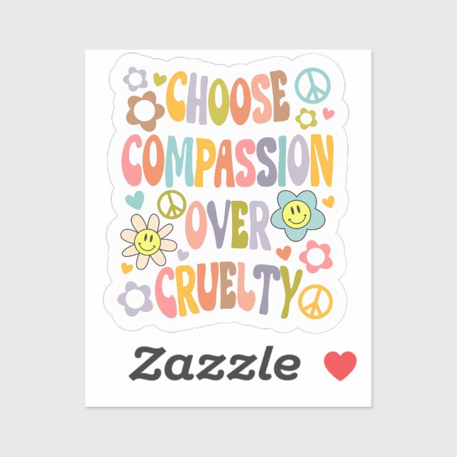 Sticker Choisir la compassion sur la cruauté, Retro Vegan (Feuille)