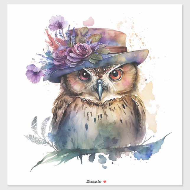 Sticker Chouette aquarelle (Feuille)