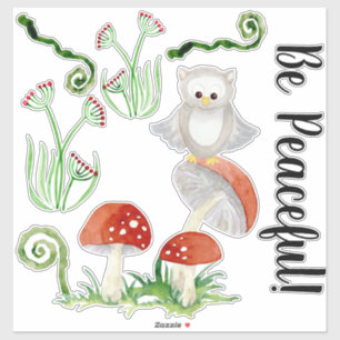 Sticker Chouette des bois Aquarelle florale Soyez paisible