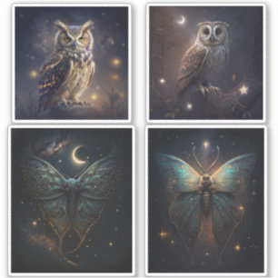 Sticker Chouette magique en bois. Mystique papillon noctur