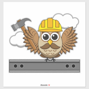Sticker Chouette ouvrière de construction mignonne avec de