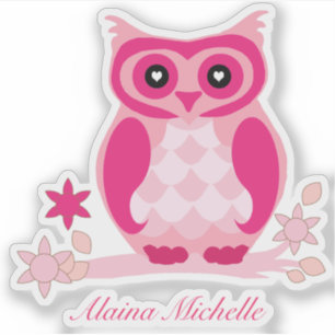 Sticker Chouette rose mignonne avec nom Contour Vinyle p