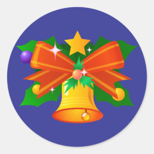 Sticker-Christmas Bell with Holly and Bow Classic Round Sticker