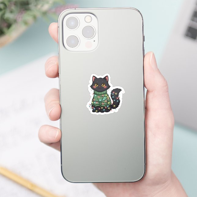 Sticker Christmas Cat – Cute Black Cat Holiday Desig (Téléphone)