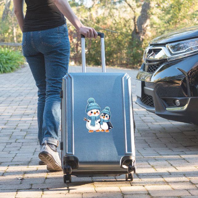Sticker Christmas Merry Christmas For Gift Penguin Snowman (Valise Insitu)