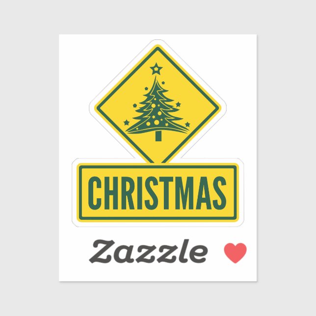Sticker Christmas Tree Modern Holiday Road Warning Sign (Feuille)