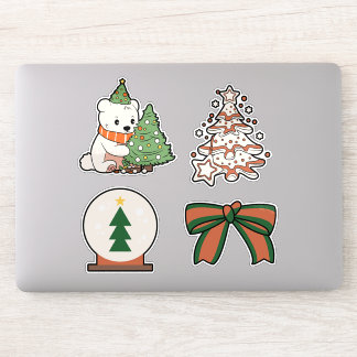 Sticker Christmas Vinyl Stickers: Cute Bear, Tree, Bow 