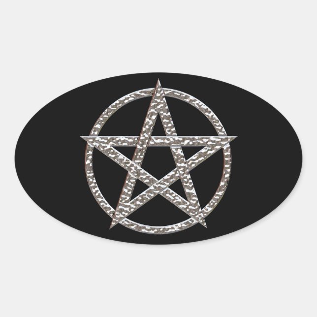 Sticker Chrome Oval Pentagram Hammered (Devant)