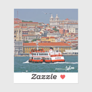 Sticker Ciel de Lisbonne avec vieux ferry sur le fleuve Ta