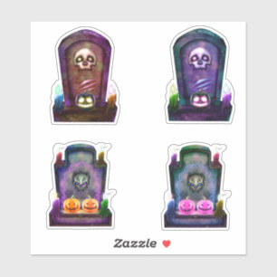 Sticker Cimetière Neon Pierres Et Bougies Halloween