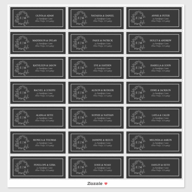 Sticker Cimier feuillu noir et blanc Monogramme Adresse du (Feuille)
