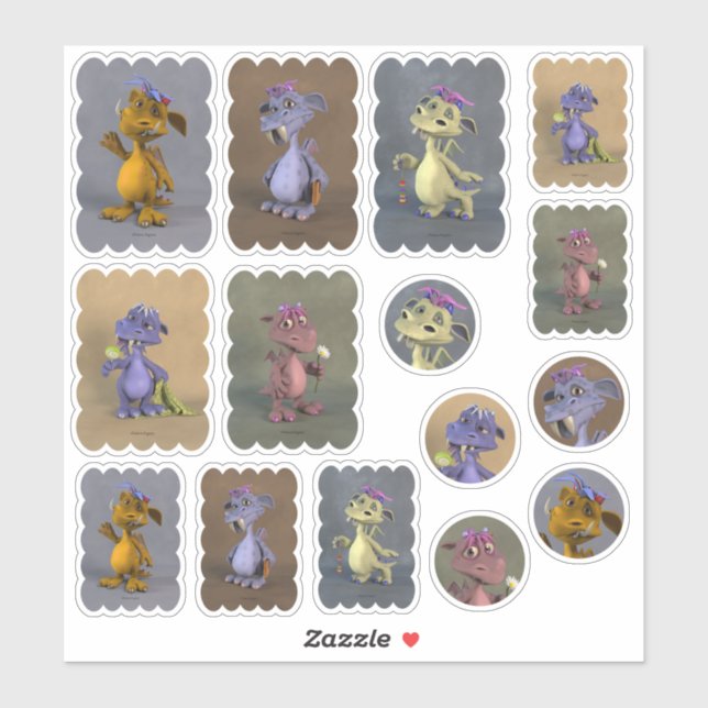 Sticker Cinq petits dragons (Feuille)