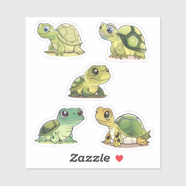 Sticker Cinq Tortues mignonnes (Feuille)