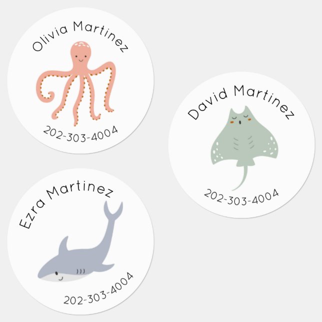 Sticker circulaire Sea Life imperméable Nom Étique (Groupe)