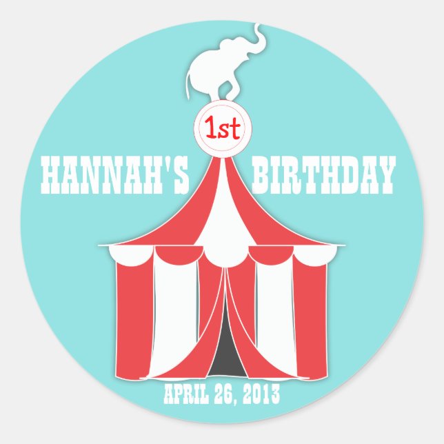 Sticker Circus Tent & Elephant Anniversaire de enf (Devant)