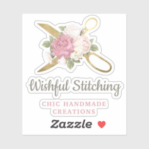 Sticker Ciseaux à coudre dorés & Logo floral shabby chic