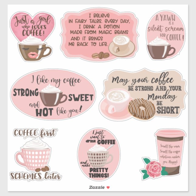 Sticker Citations de café rose et Brown (Feuille)
