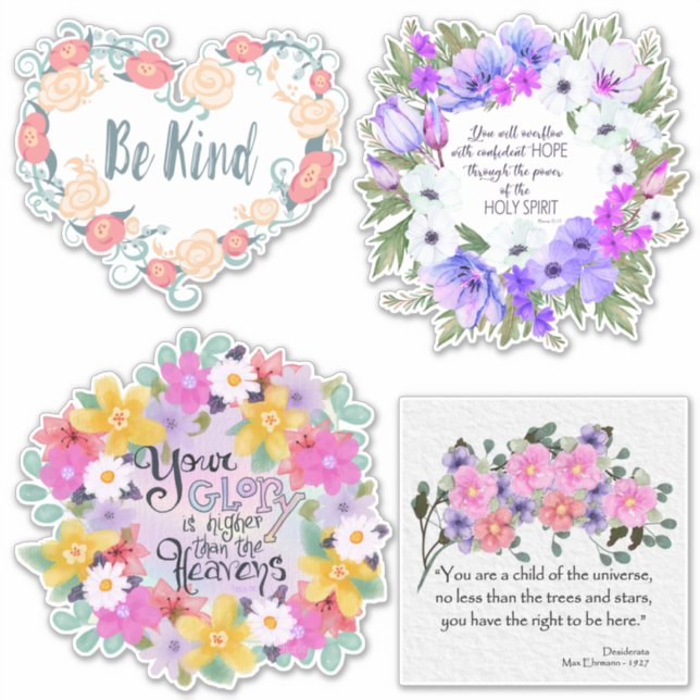 Sticker Citations florales inspirantes | Fleurs aquarelles (Devant)