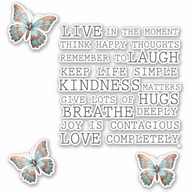 Sticker Citations Inspirationnelles Aqua Rose Gold Butterf (Devant)