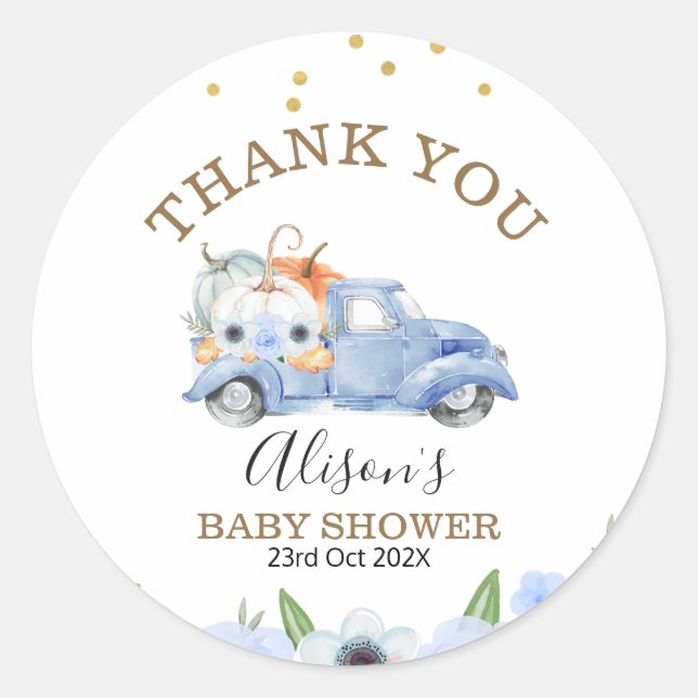 Sticker Citrouille Automne Blue Floral Truck Baby  (Devant)