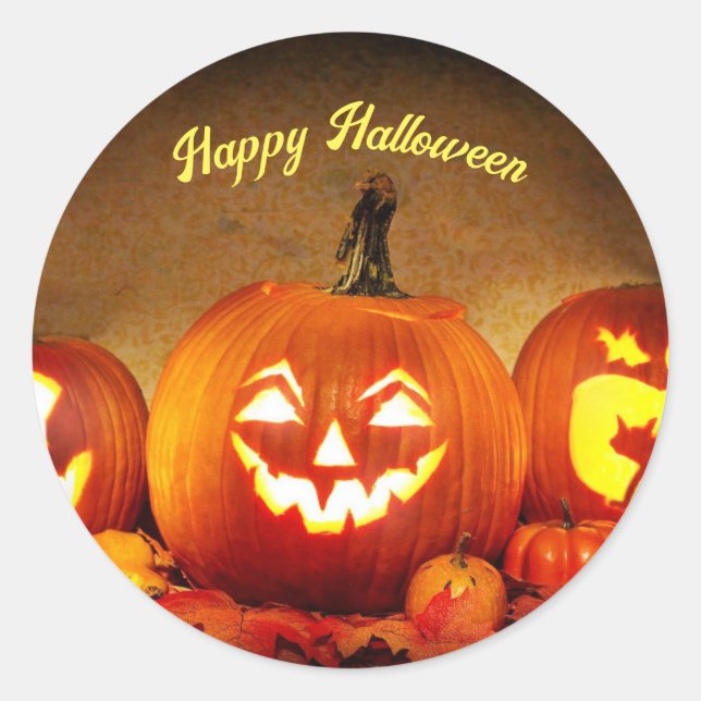 Sticker Citrouille Classic Round Halloween (Devant)