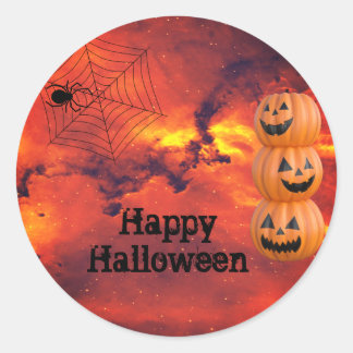 Sticker Citrouille classique Halloween rond