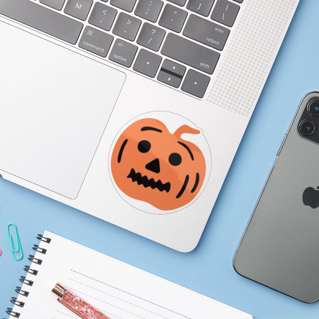 Sticker Citrouille d'Halloween Jack-O-Lantern orange (Ordinateur portable avec iPhone)