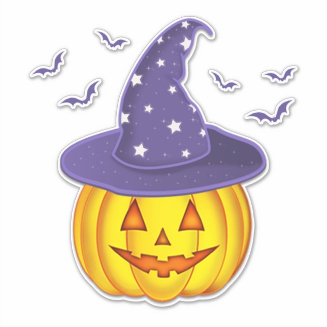 Sticker Citrouille d'Halloween mignon portant sorcière Cas (Devant)