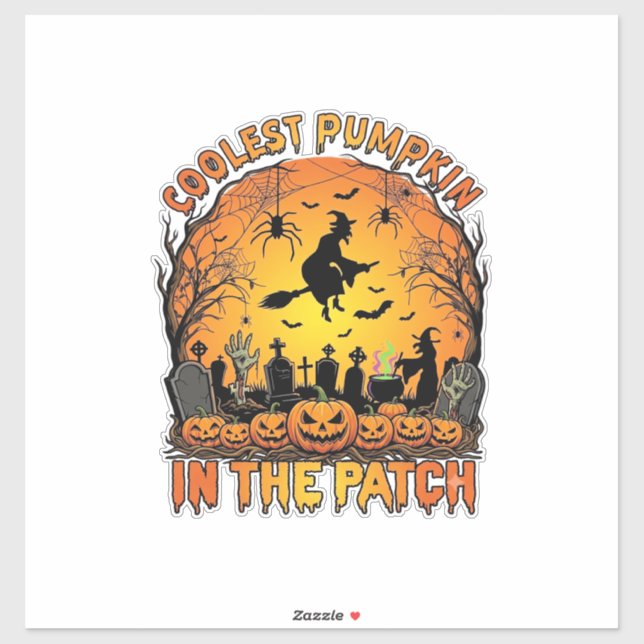 Sticker Citrouille la plus cool Patch Halloween Sorcière A (Feuille)
