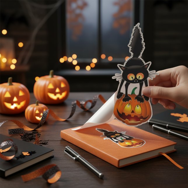 Sticker Citrouille Purfection : Chat noir Halloween (Pumpkin Purrfection: Halloween Black Cat Sticker)
