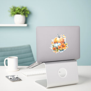 Sticker Citrouilles d'automne avec Fleurs et Foliage