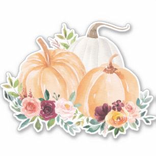 Sticker Citrouilles d'automne et fleurs de saumons